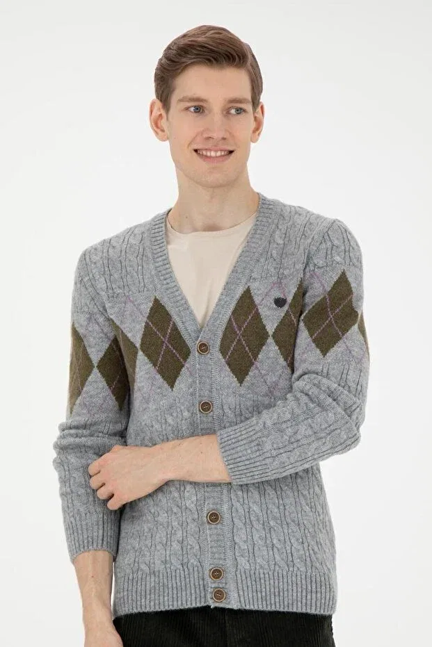 Мужской кардиган с ромбовидным узором U.S. Polo Assn., Grey — фото 2