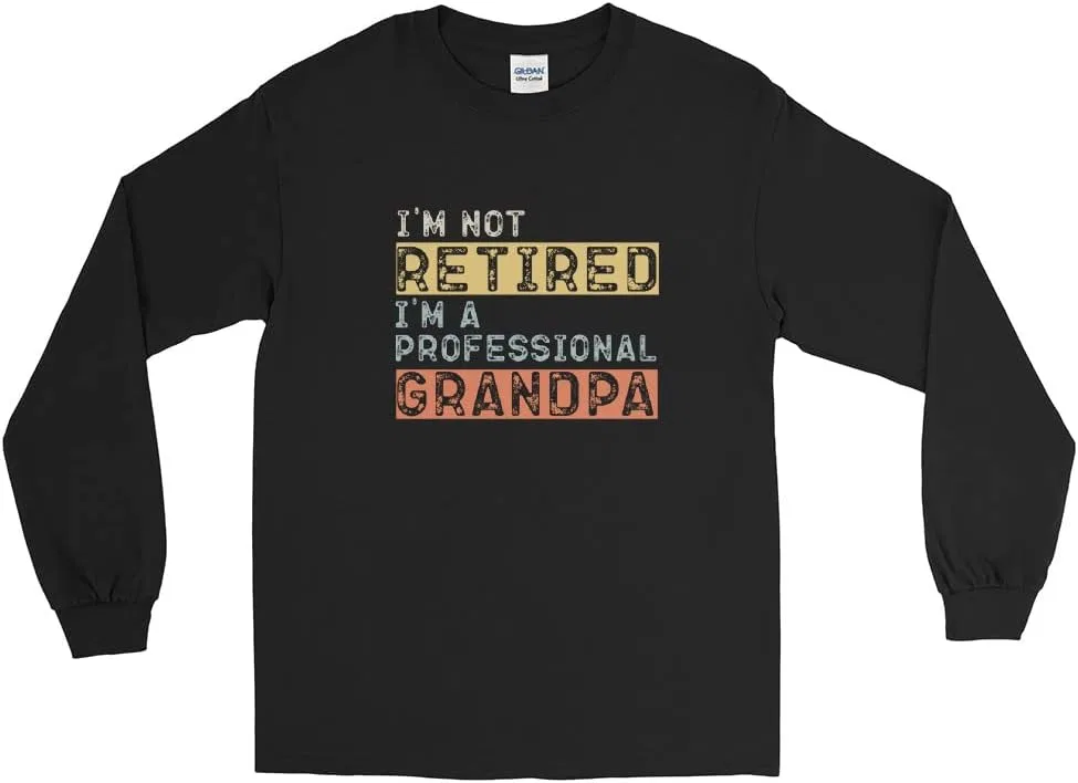 Мужская футболка с длинным рукавом ретро принт I'm Not Retired I'm A Professional Grandpa, Black