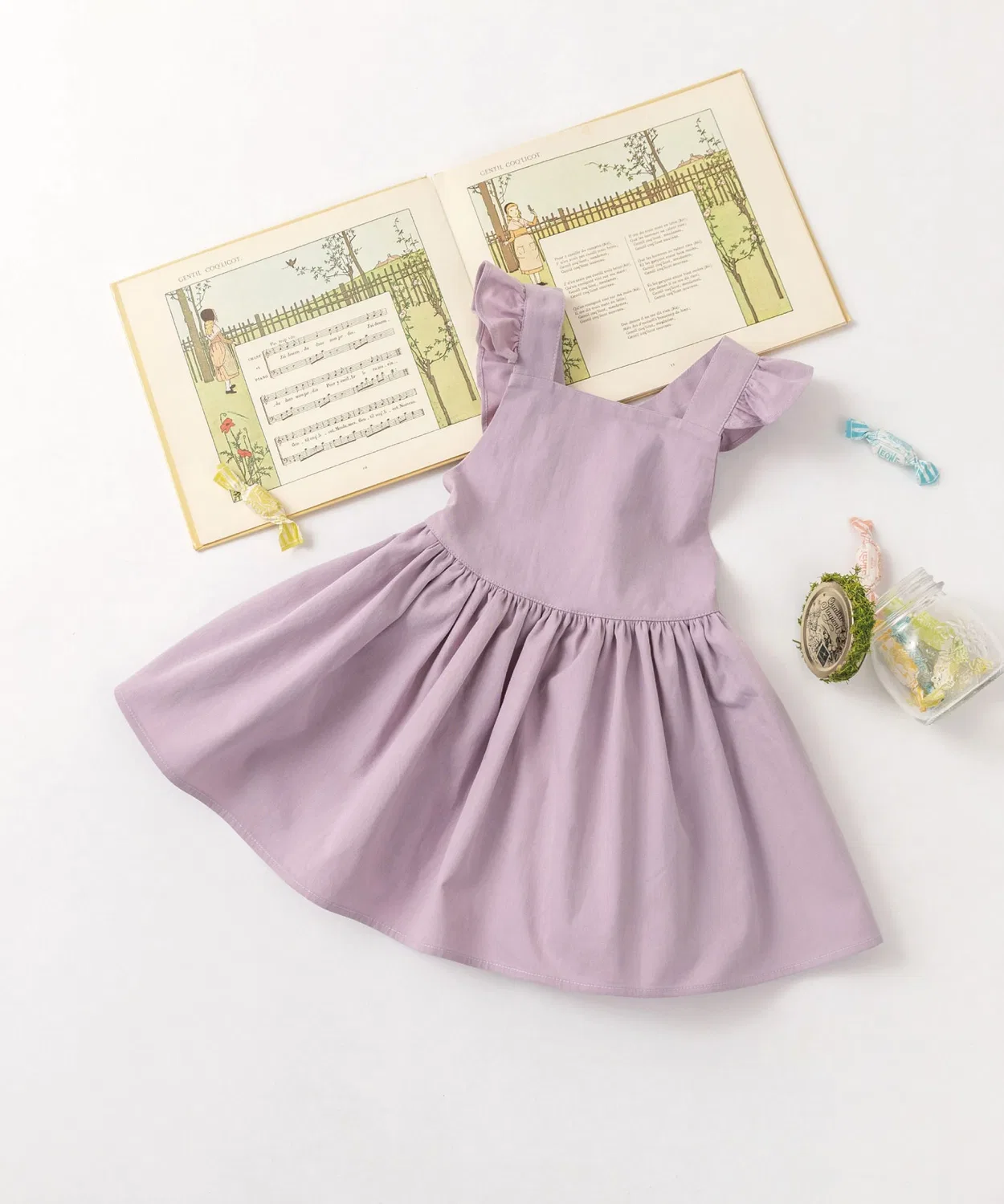 Детское платье-фартук с длинным рукавом модель Frill Apron, panpantutu, Лавандовый