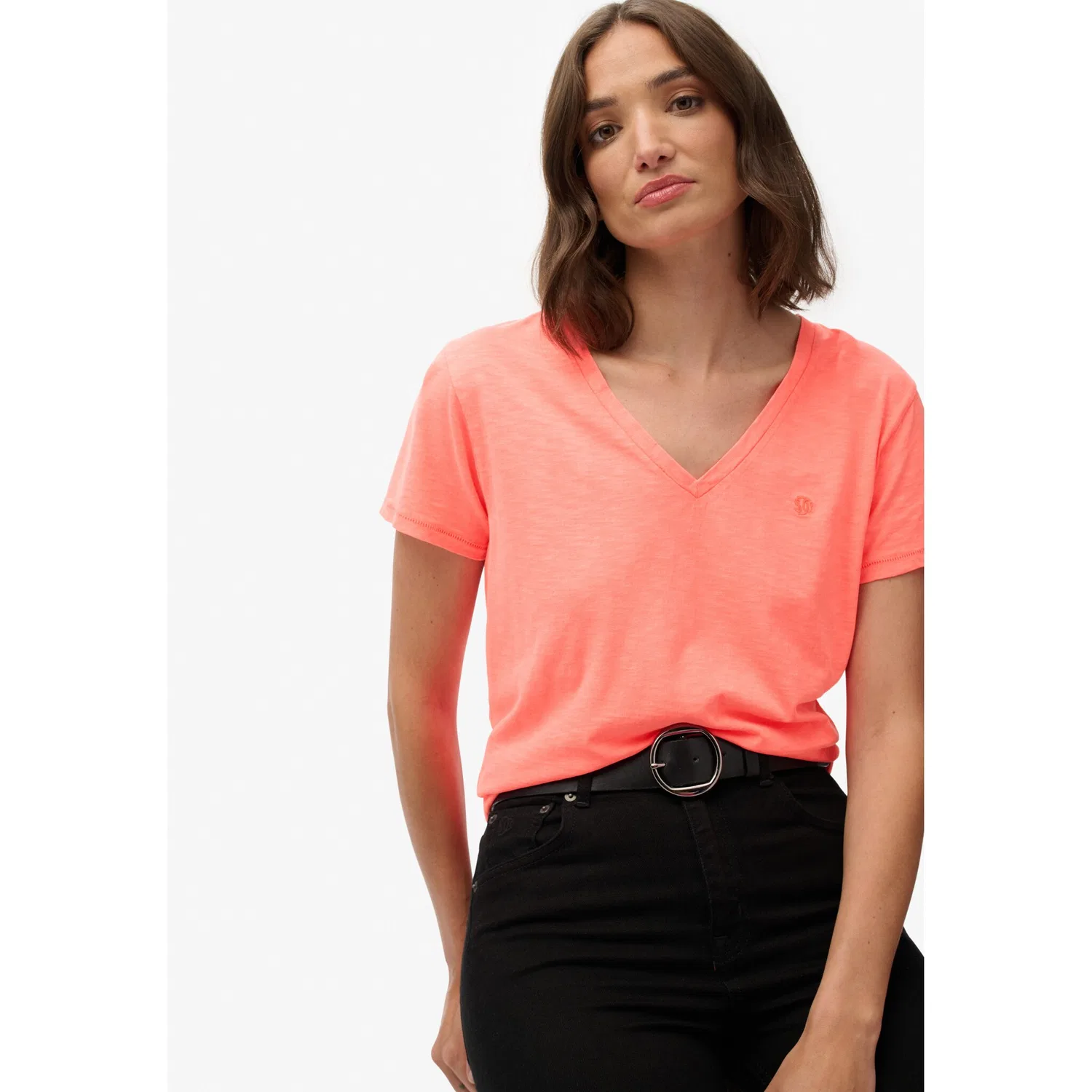 Женская футболка с V-образным вырезом Superdry, Fluro Coral — фото 2