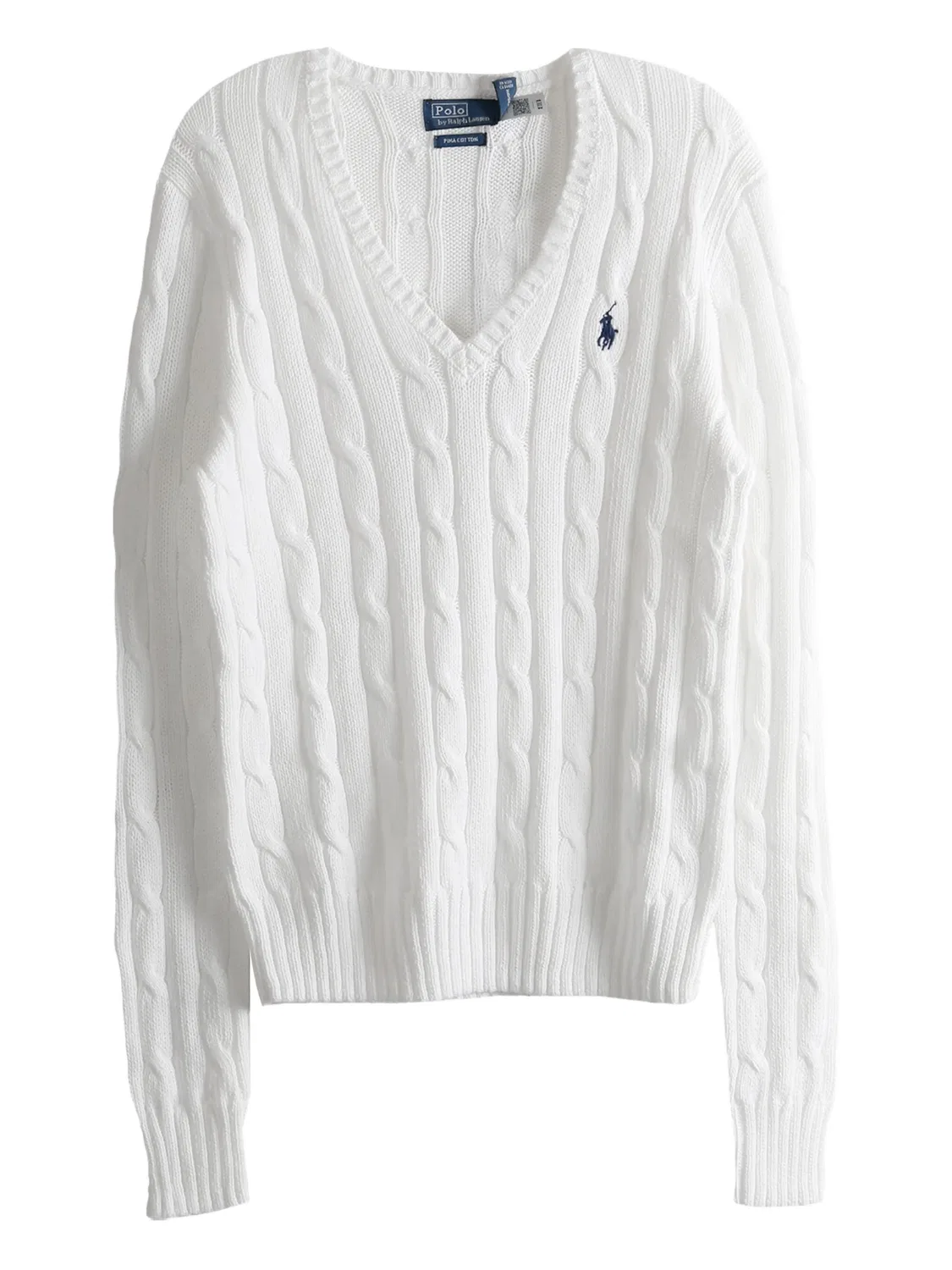 Свитер с V-образным вырезом из ажурной вязки Polo Ralph Lauren, белый