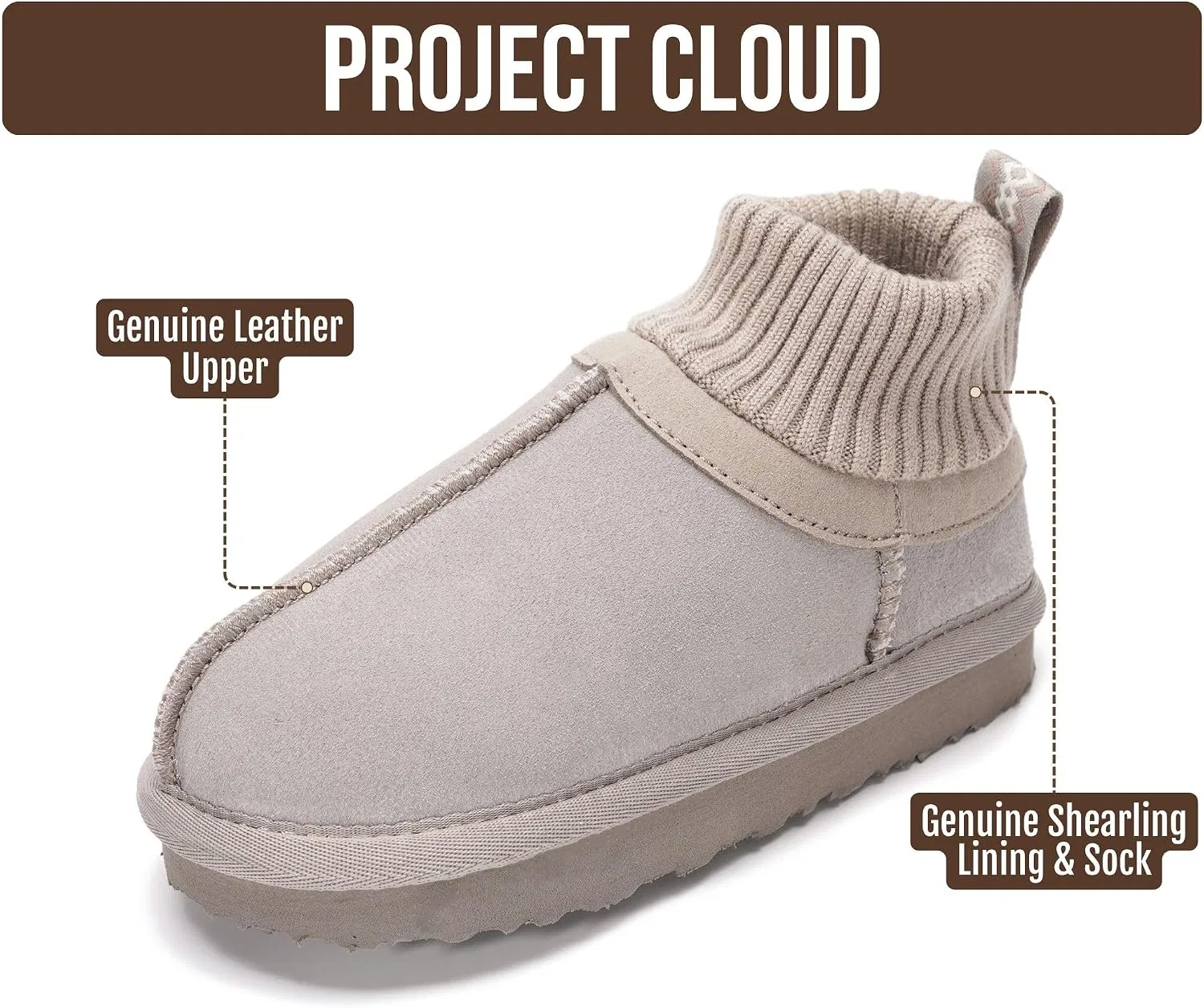 Детские сапоги для девочек с подкладкой из овчины Project Cloud, Grey Suede Dreamon — фото 3