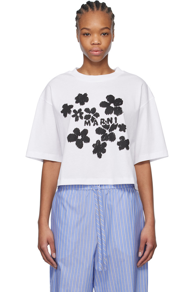 

Футболка с цветочным принтом Daisy Garden Marni, белый