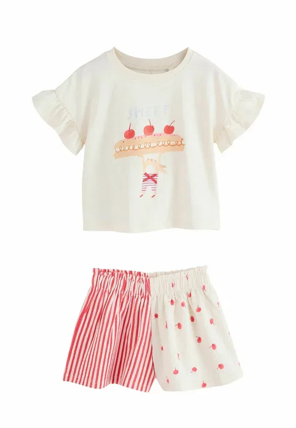 Комплект из футболки и шорт, хлопок, Regular fit - short sleeve set - shorts, Next, Ecru White Bunny, белый