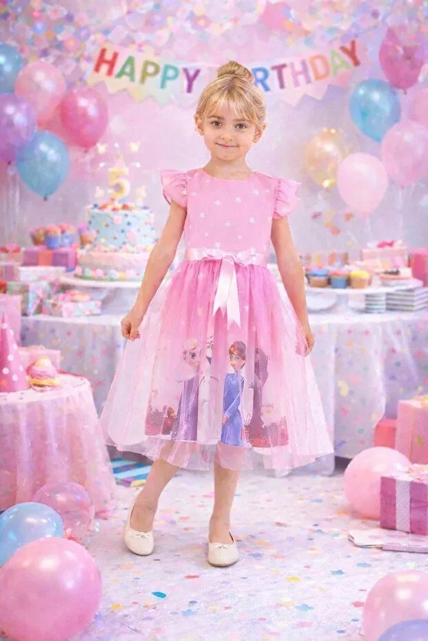 Детское платье для девочек с принтом Little Princess Elsa Frozen Birthday Dress Size Kids, Pink
