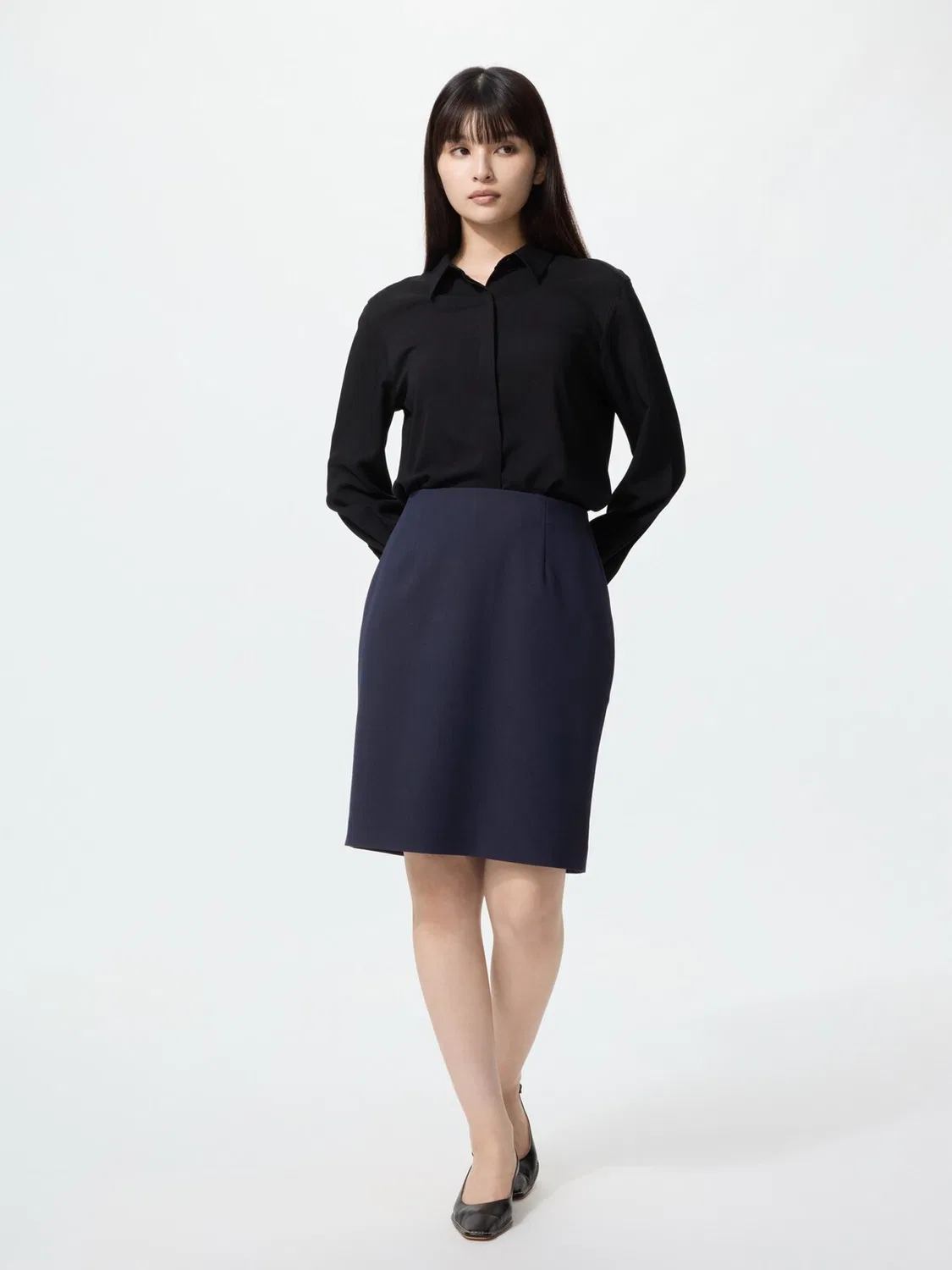 Эластичная юбка Uniqlo, короткая длина, темно-синий