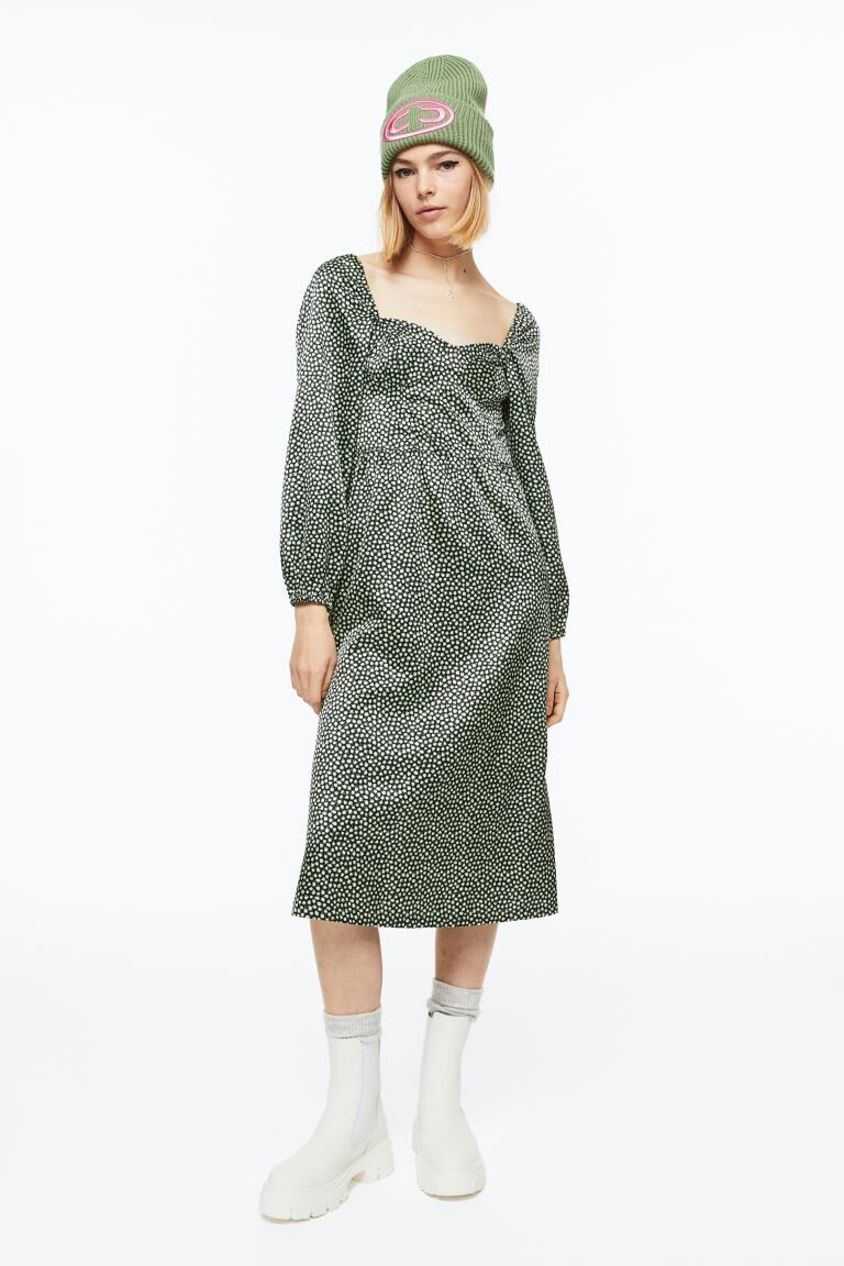 

Платье с объемными рукавами H&M, черный/цветы