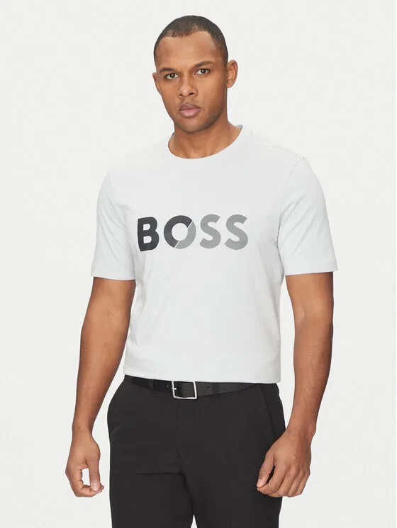 Футболка regular fit Tape Logo Boss, серый