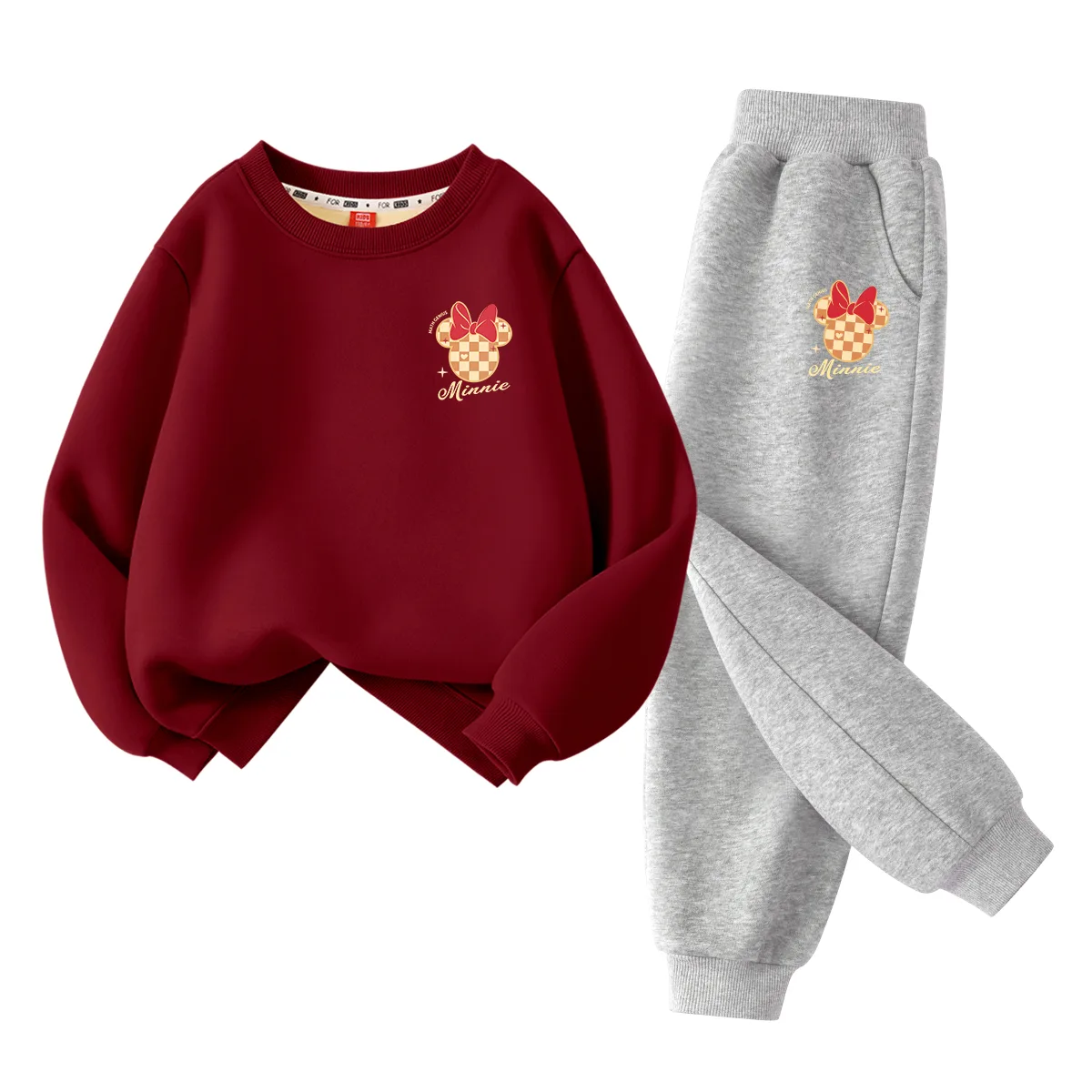 Детский спортивный костюм с круглым вырезом Disney, [Thickened and Fleece-Lined]Dixin Gini K Burgundy+Dixin Gini K Gray