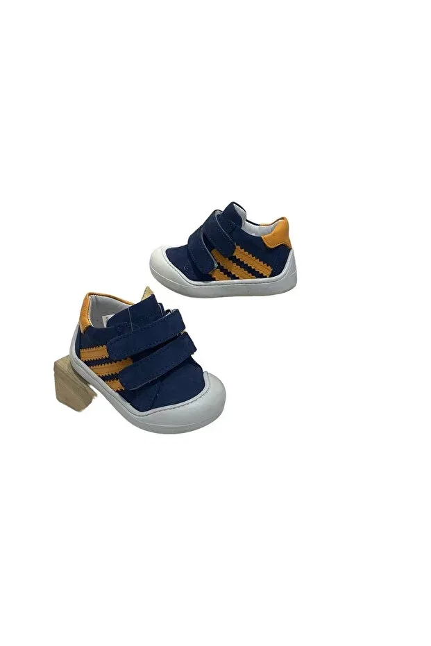Детская ортопедическая обувь с липучкой Pappikids, Navy Blue-Orange — фото 3