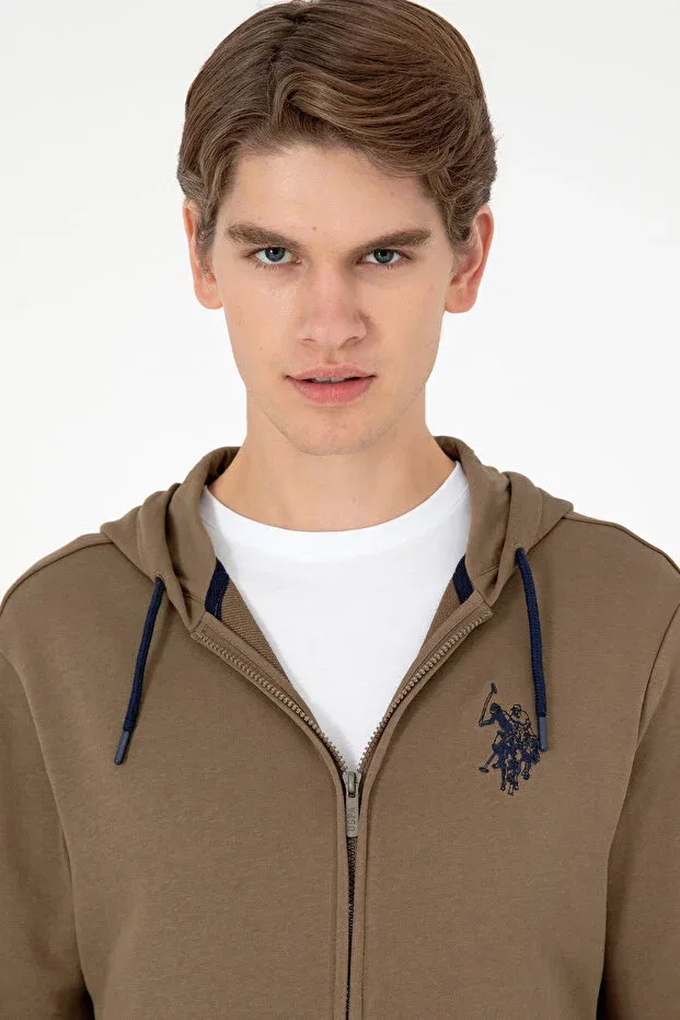 Мужской вязаный кардиган на молнии U.S. Polo Assn., Khaki — фото 2
