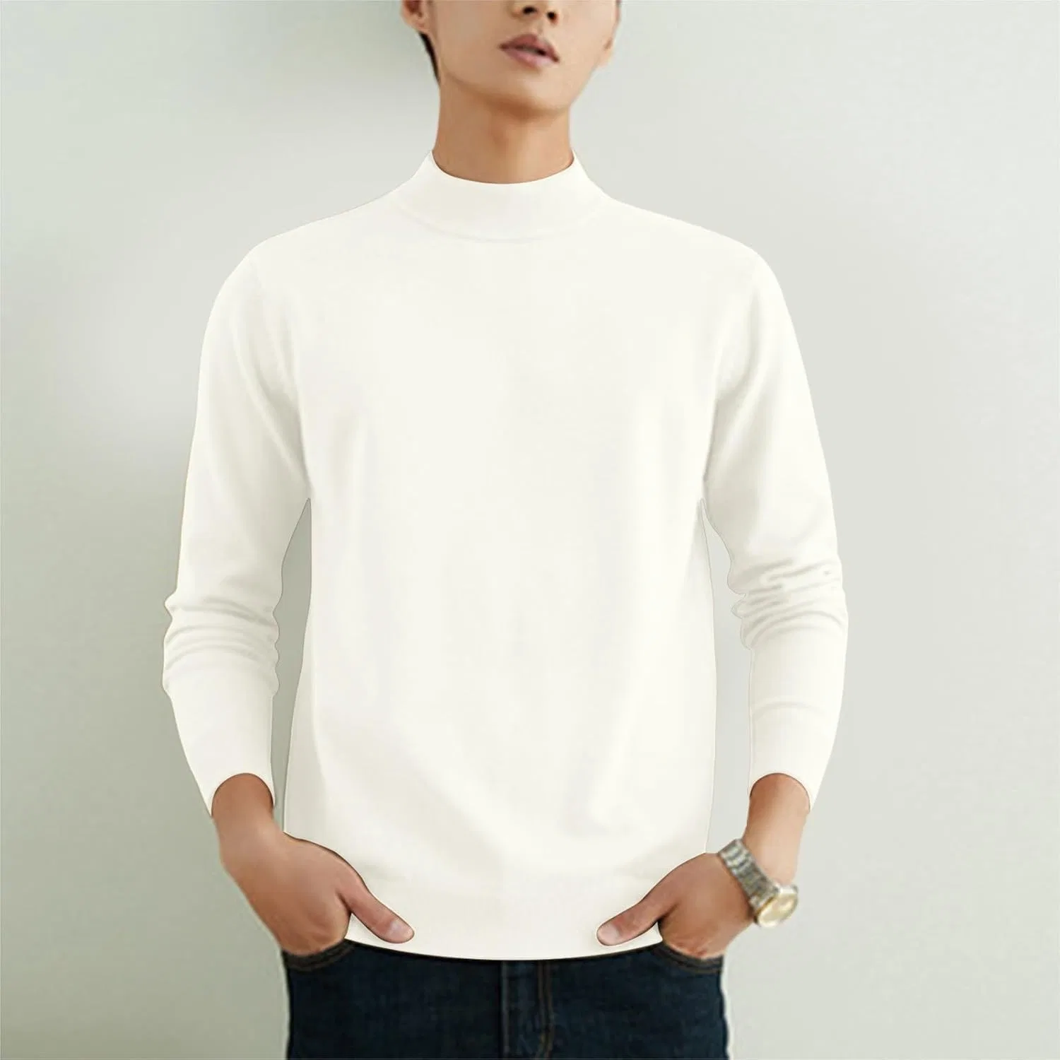 Мужская водолазка slim fit Mock Neck, White — фото 3