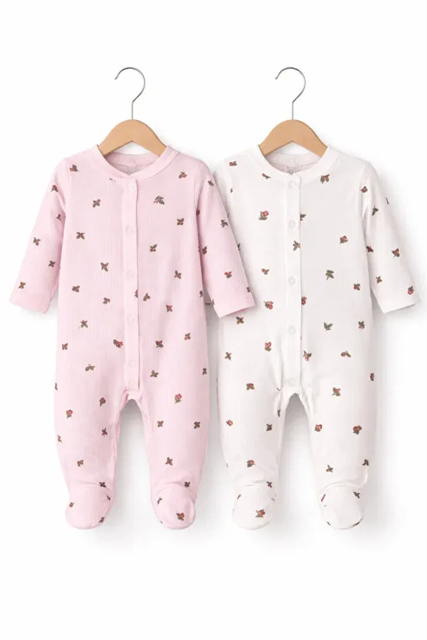 Детский комбинезон для девочек с цветочным принтом 2-Piece baby girl floral patterned jumpsuit My Babies Label, White