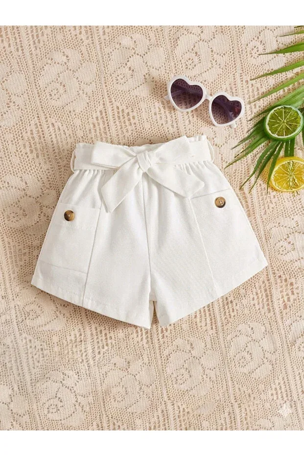 Детские шорты для девочек с поясом Shop, White