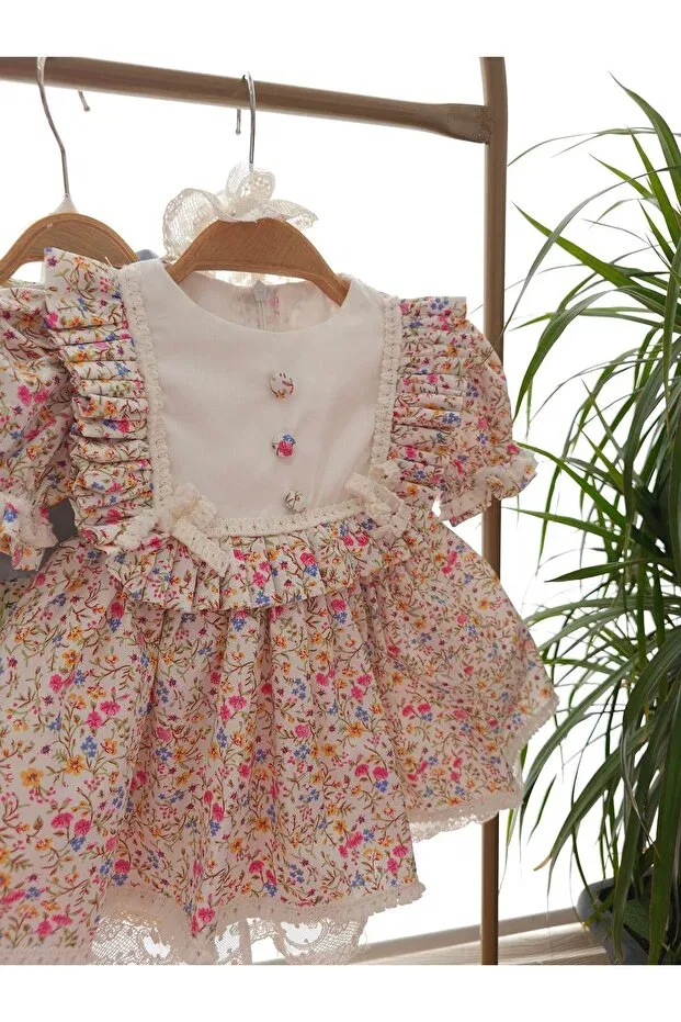 Детское платье с длинным рукавом Floral Vintage Dress Elwirababyboutiqe, Multicolor — фото 2