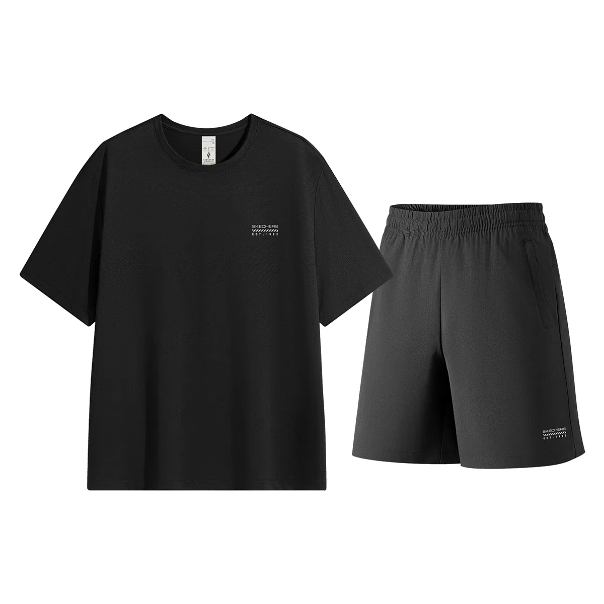 Детский спортивный комплект с круглым вырезом Skechers, Dark Gray Blue Top + Carbon Black Shorts — фото 3