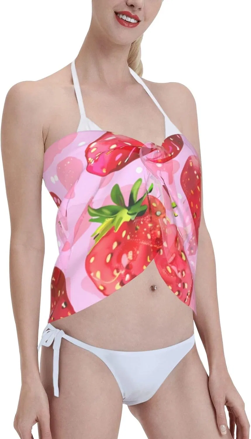 Женский пляжный саронг с принтом арбуза, Strawberry 10 — фото 4