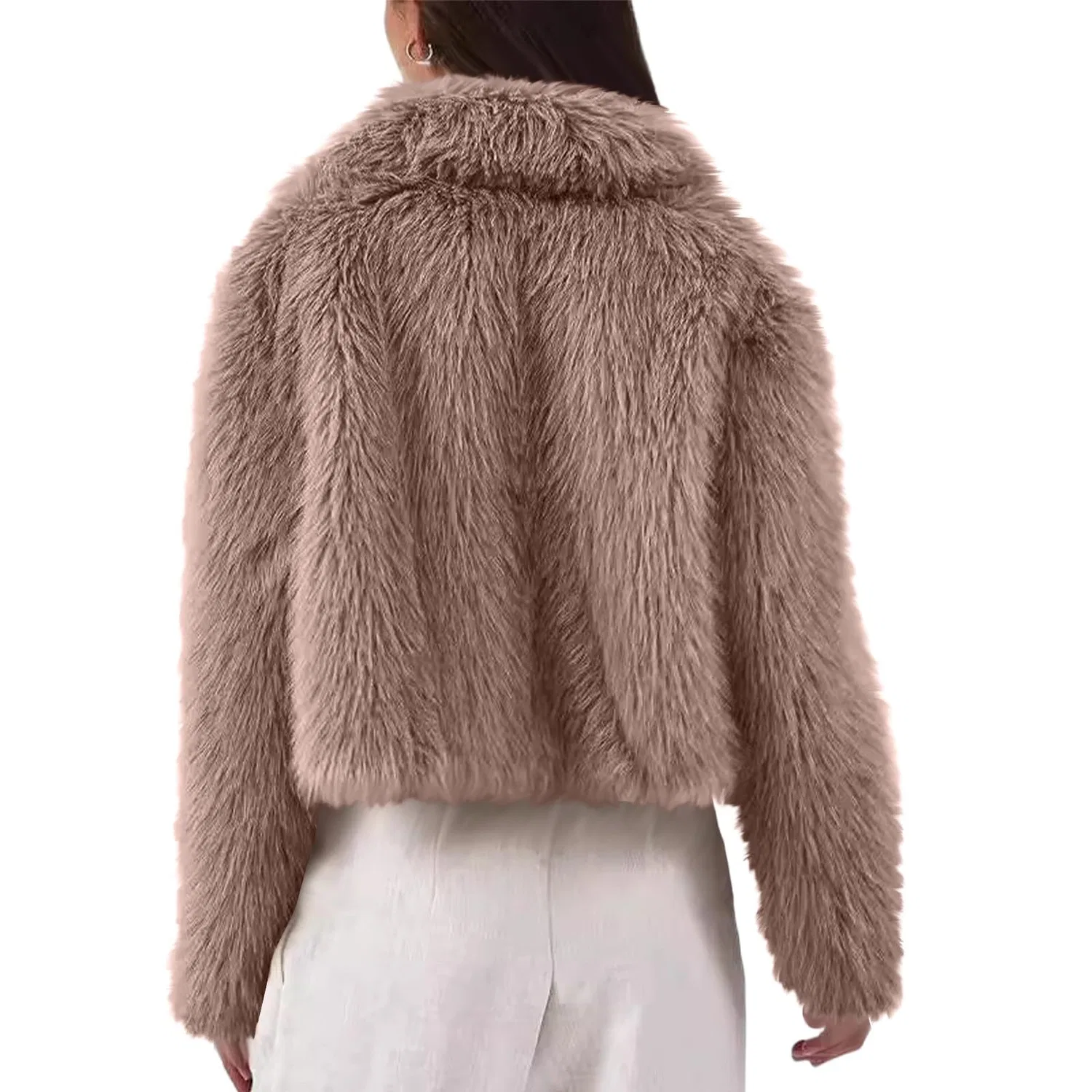 Женское пальто из искусственного меха с длинным рукавом, Colore: cachi — фото 4