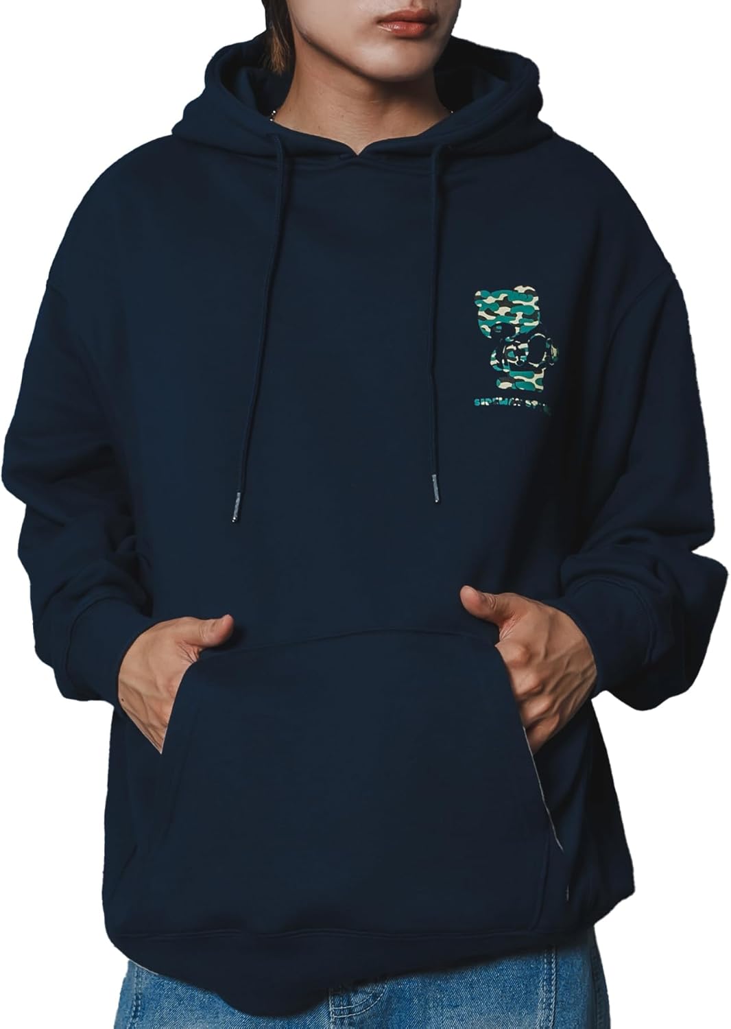 

Камуфляжная пуловер-худи с изображением медведя для мужчин Improves, темно-синий
