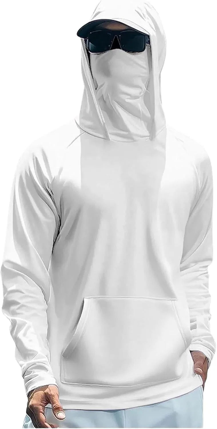 Мужская длинная футболка с защитой UPF 50+ с капюшоном и маской, White
