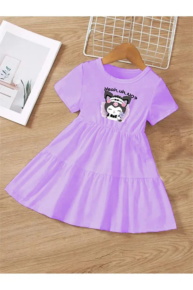 Детское платье для девочек с принтом Kuromi Printed Short Sleeve Machetta, Lilamsss2