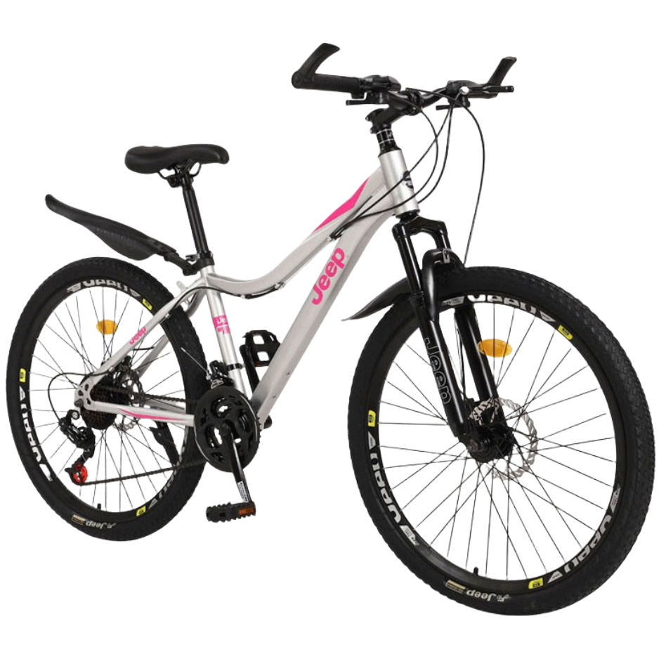 

Шоссейный велосипед High Carbon Steel с дисковыми тормозами для ежедневных поездок, Unisex Jeep, 24-speed one-piece shifter серебряный розовый