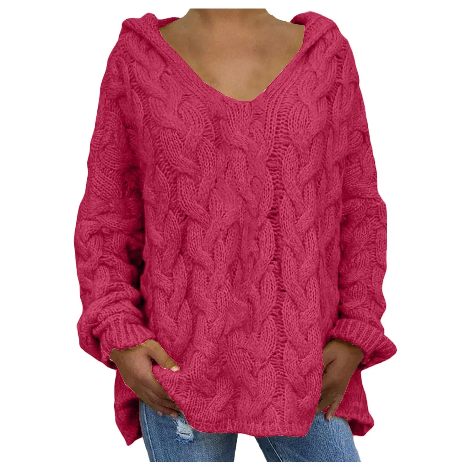 Женский свитер с V-образным вырезом Winter Warm Sweaters, Watermelon Red