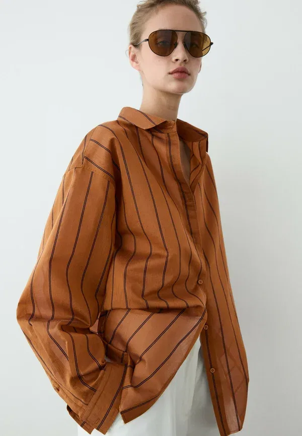 Блуза с принтом Button-down blouse Massimo Dutti, Orange, оранжевый