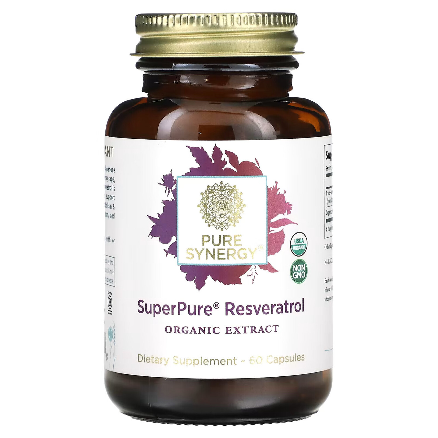 

Pure Synergy, сверхчистый ресвератрол, органический экстракт, 60 капсул