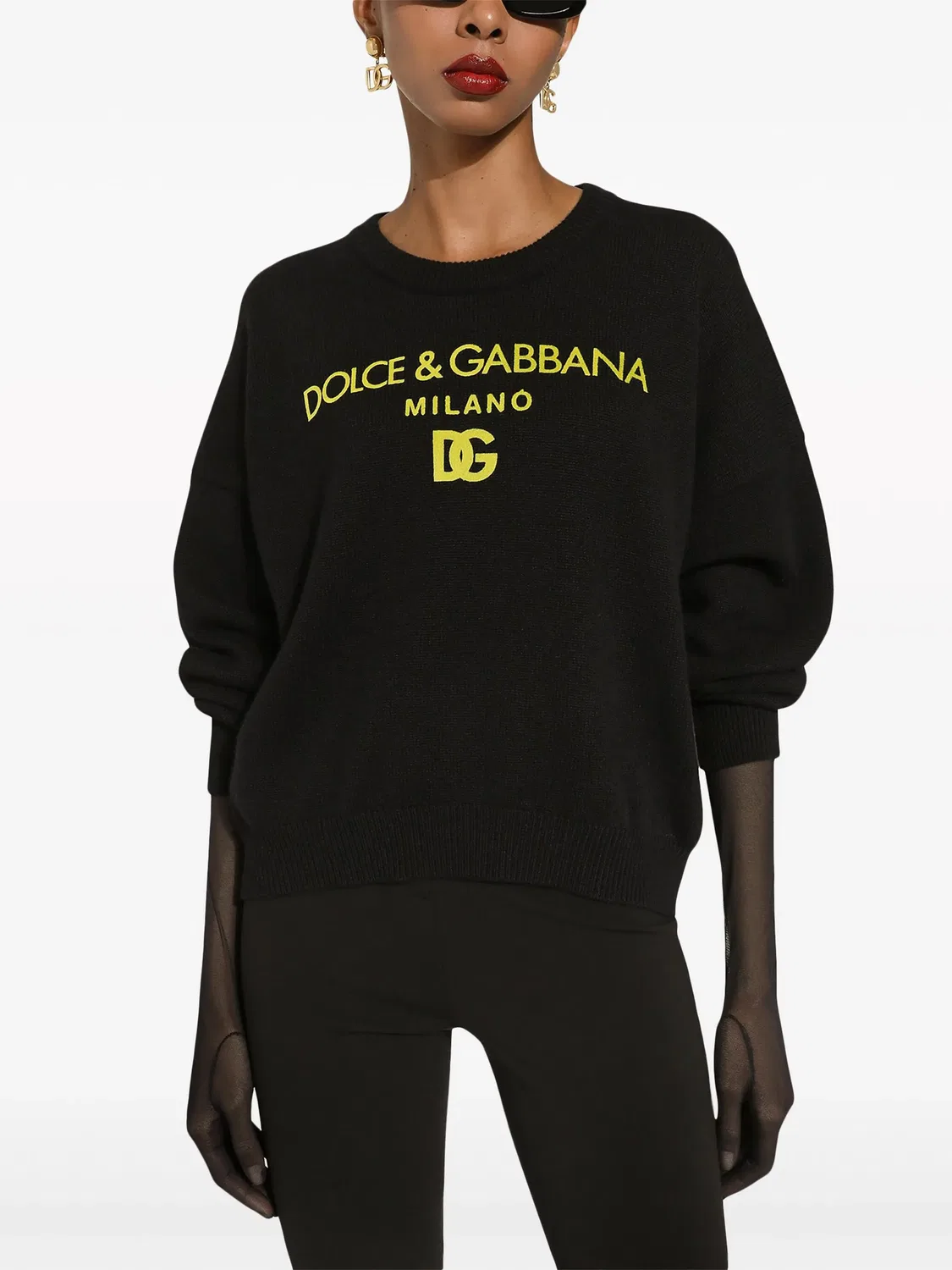 Кашемировый джемпер с логотипом Dolce & Gabbana, черный — фото 3