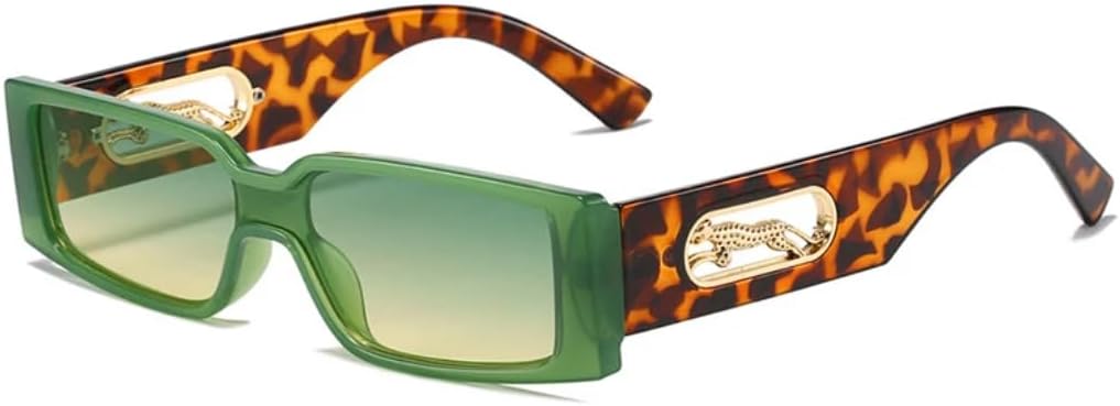 

Модные прямоугольные солнцезащитные очки для женщин, конфетные цвета, градиентные оттенки, защита от УФ-излучения UV400, винтажный дизайн, металлическая отделка UATXTAU, Green Green Yellow