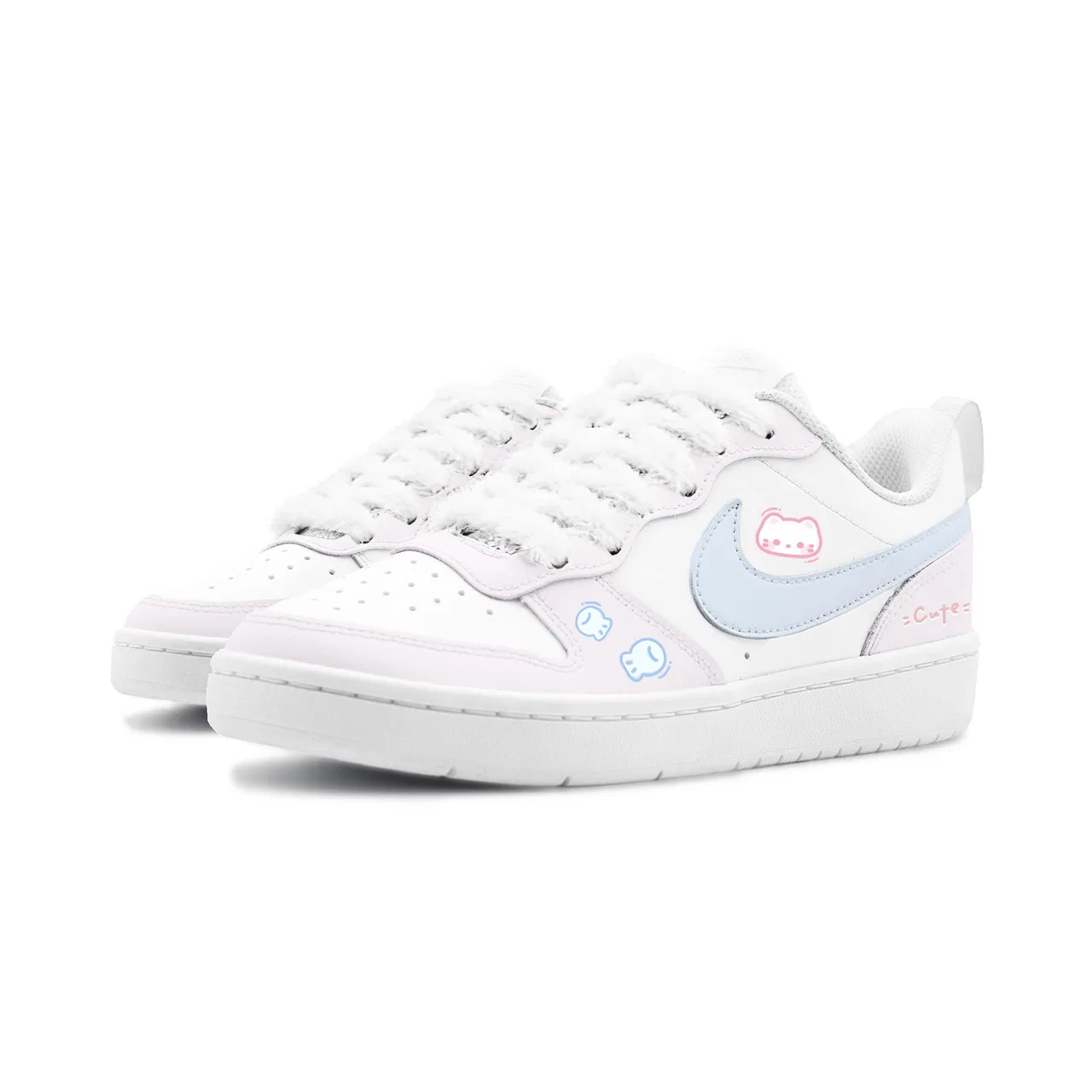 Детские кроссовки для скейтбординга Court Borough Lemon Prosperous, Misty Pink Fluffy Cat, нескользящие, низкие Nike, White Blue Pink — фото 4