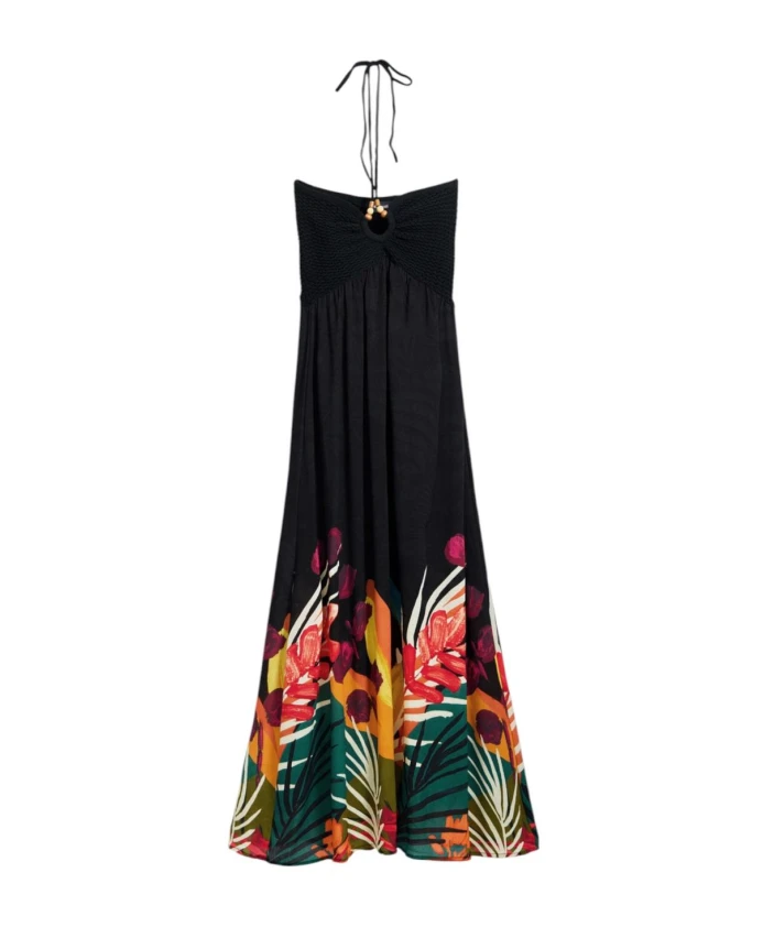 

Длинное платье с цветочным принтом и завязками на шее Desigual, черный