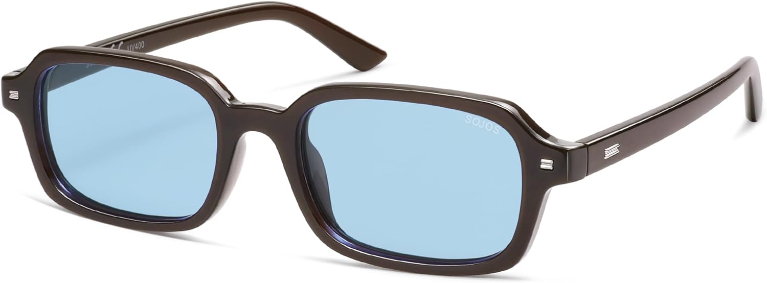 

SOJOS Модные прямоугольные поляризованные солнцезащитные очки для женщин и мужчин, маленькие, в стиле ретро, ​​тонкие, квадратные, модель SJ2610, Dark Brown/Light Blue Tint