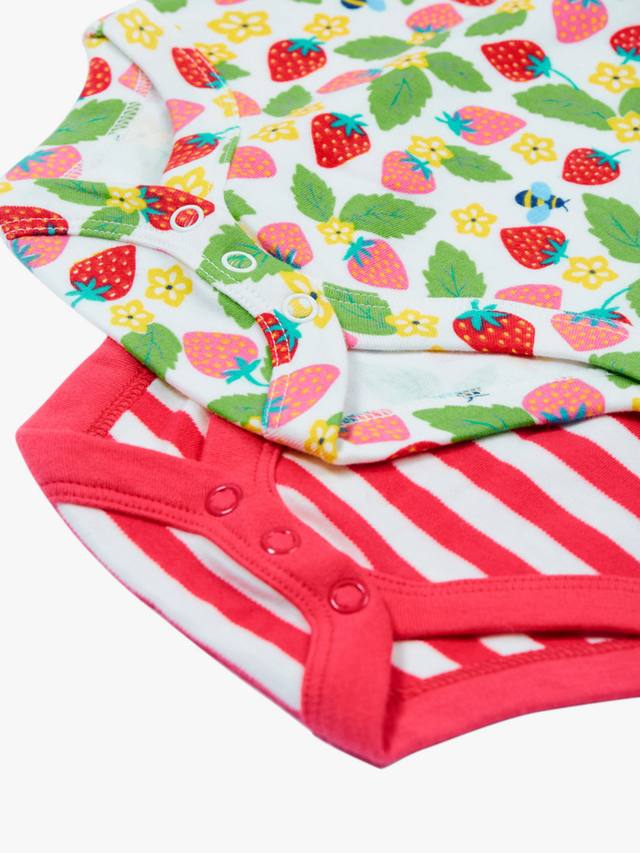 Детское боди из органического хлопка клубничного цвета с коротким рукавом Frugi, разноцветный — фото 2