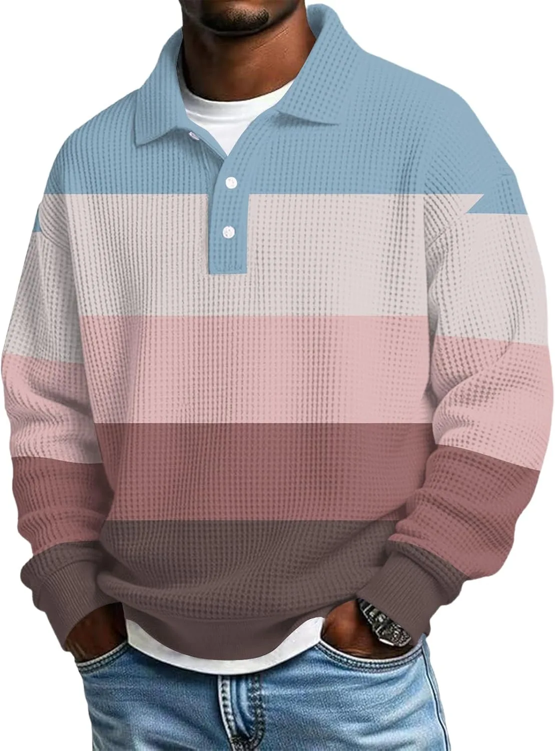 

Футболка-поло Waffle для мужчин Slim Fit с длинным рукавом