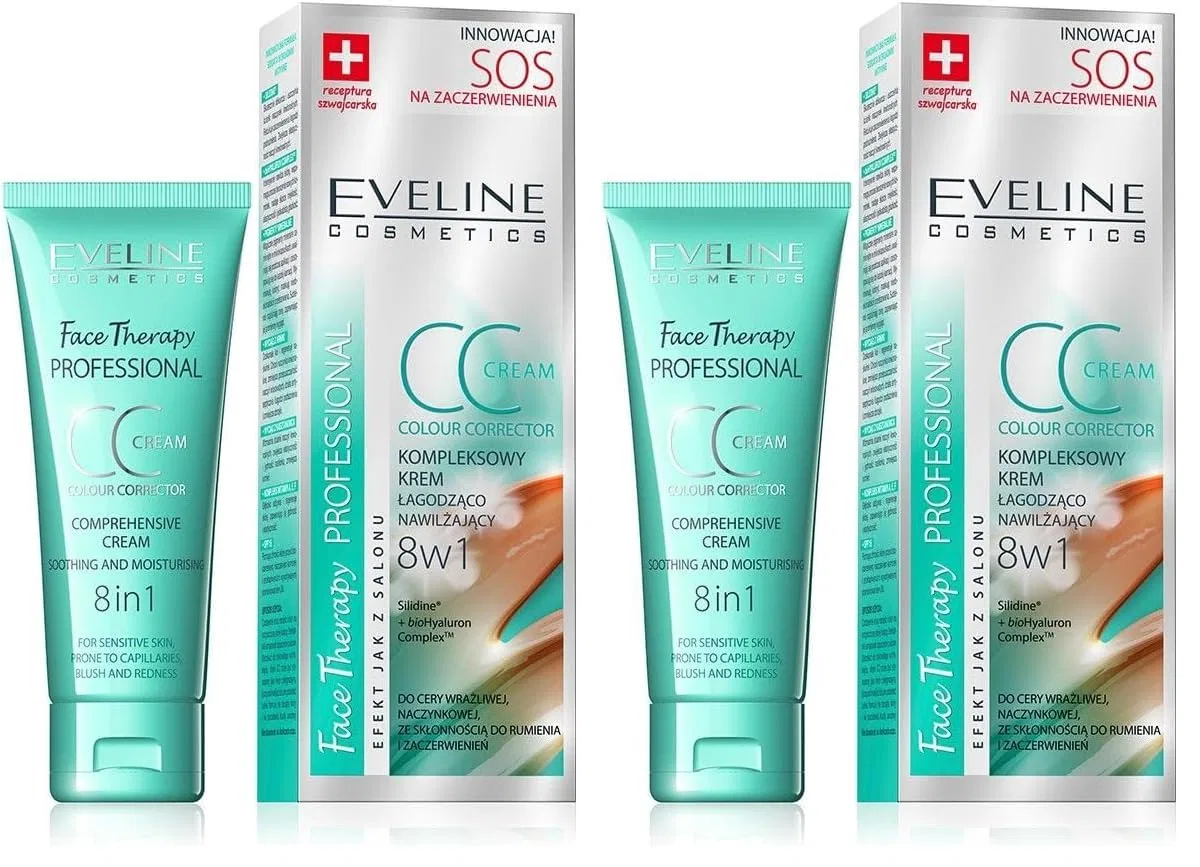 Успокаивающий и увлажняющий CC-крем 8-в-1 от Eveline Cosmetics, 30 мл (2 шт.) Eveline Cosmetics
