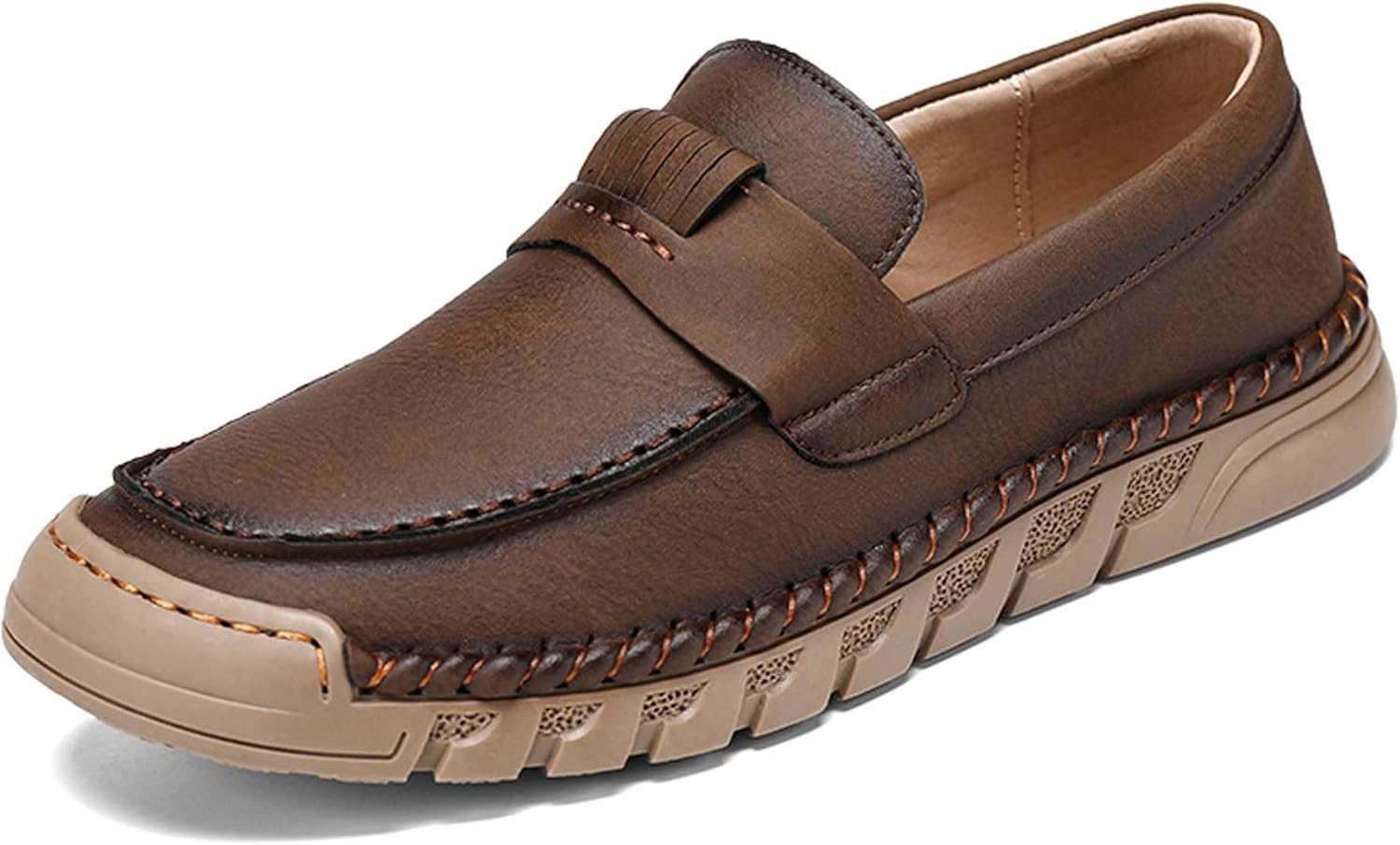 

Мужские премиальные кожаные слипоны, прогулочные туфли, мужские лоферы, деловая повседневная обувь, обувь для вождения, мягкие, удобные, износостойкие, ручная строчка Generic, темно-коричневый