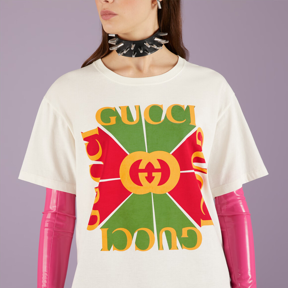 Футболка женская Gucci Vintage Logo-appliqué, бежевый — фото 3