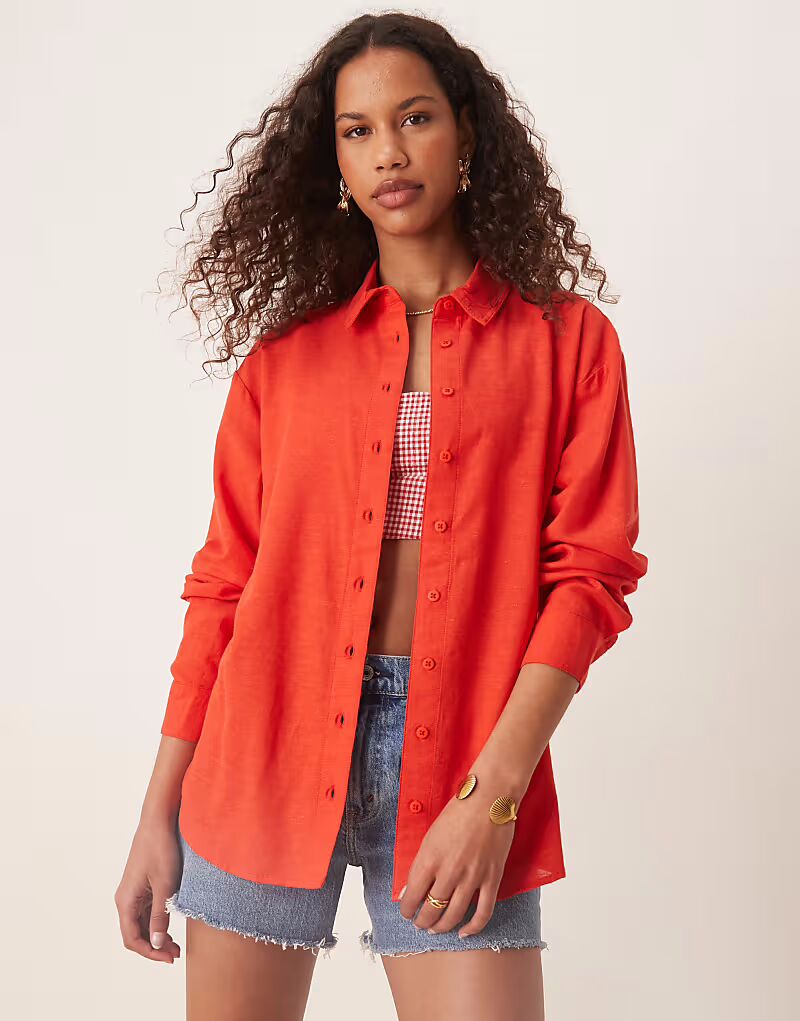 

Блузка-рубашка из льняной смеси ASOS DESIGN красного цвета