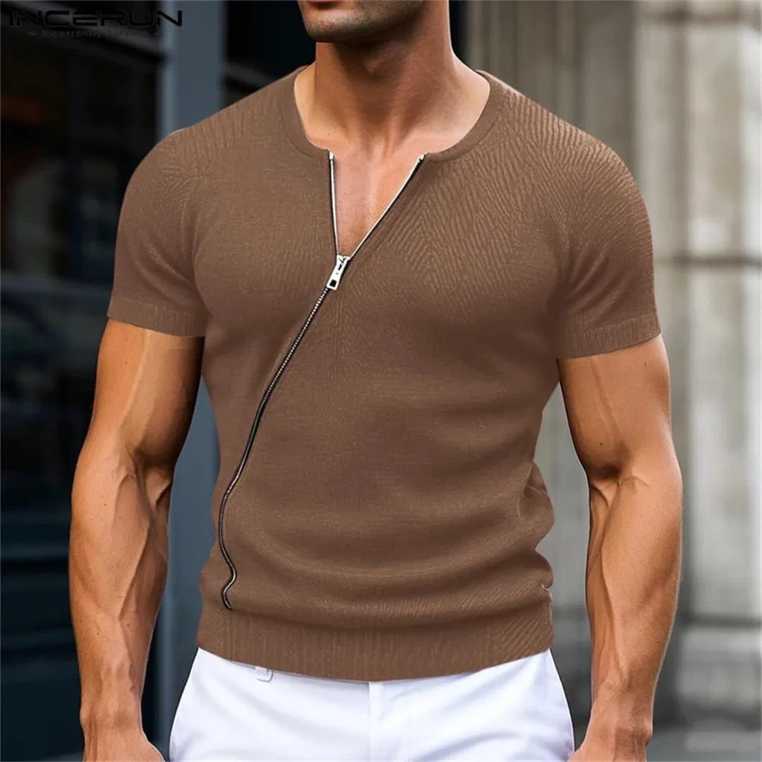 Мужская футболка с косой молнией Casual Streetwear, Black — фото 3