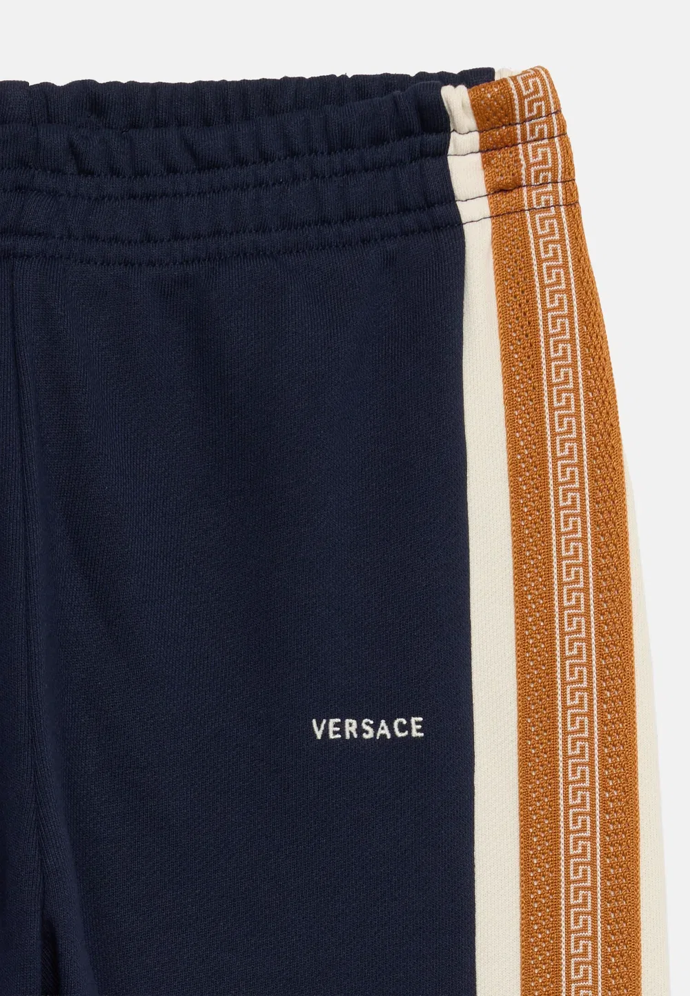 Унисекс спортивные штаны с греческой контрастной вышивкой по центру Versace, Dark Navy/Cream/Caramel — фото 3