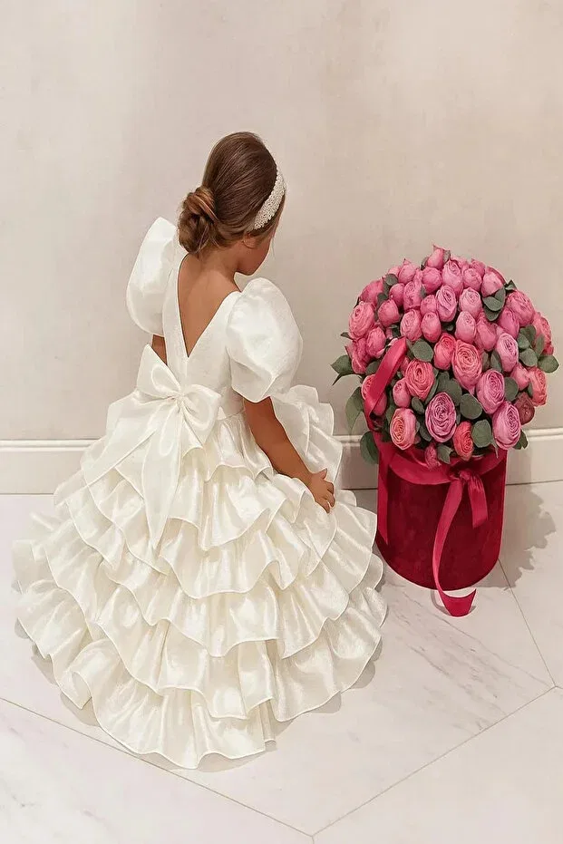 Детское платье для девочек сатиновое Girl'S Design Satin Evening Dress Miço Kids, Off White — фото 3