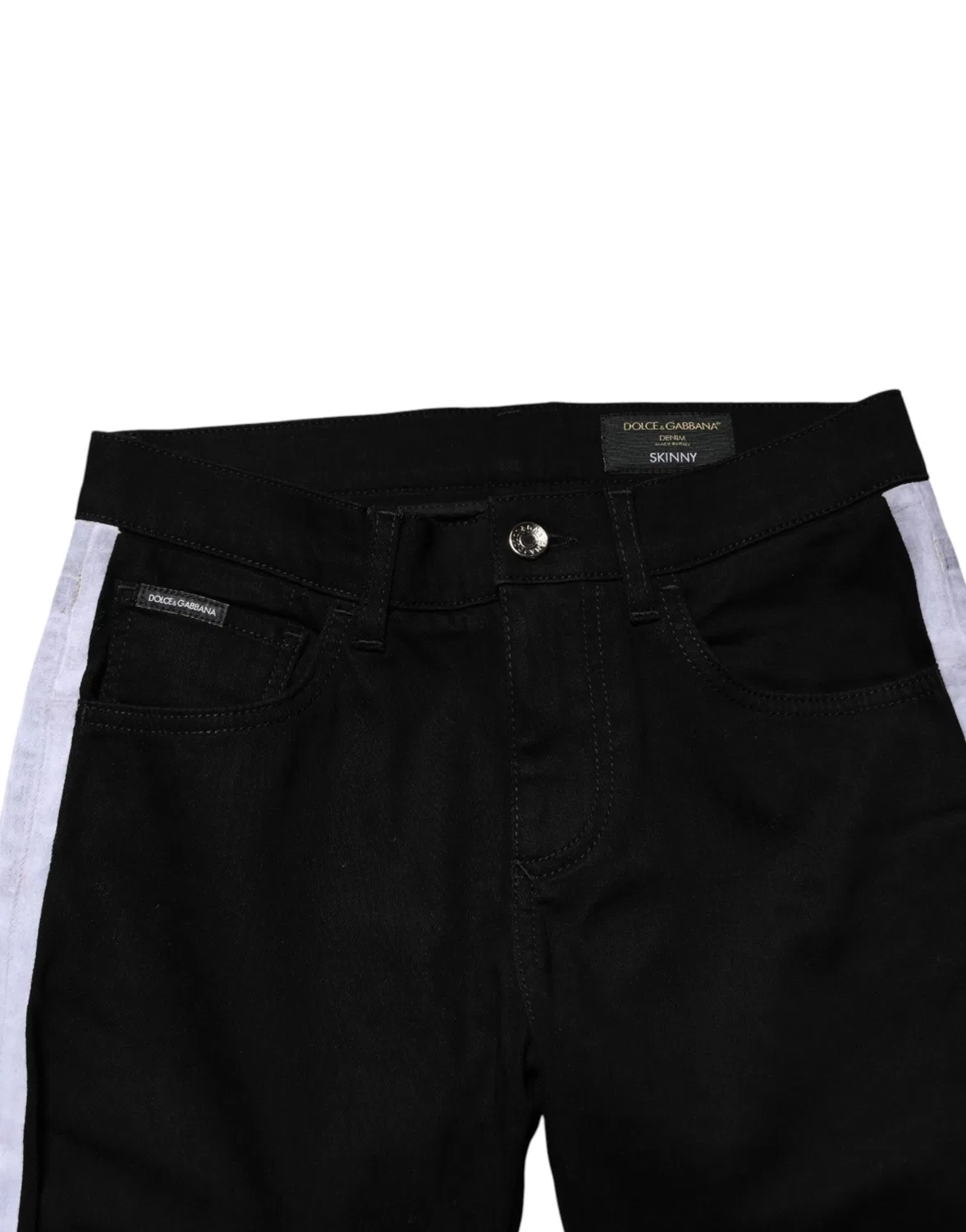 Мужские джинсы с белыми боковыми полосами Skinny Denim Jeans Dolce & Gabbana, Black — фото 2