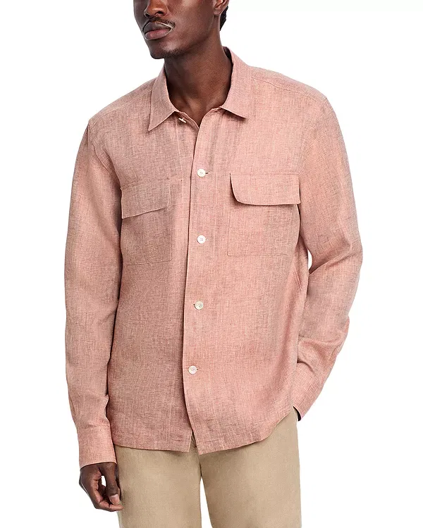 Мужская куртка льняная с длинным рукавом Regular Fit Overshirt Boss, Medium Brown