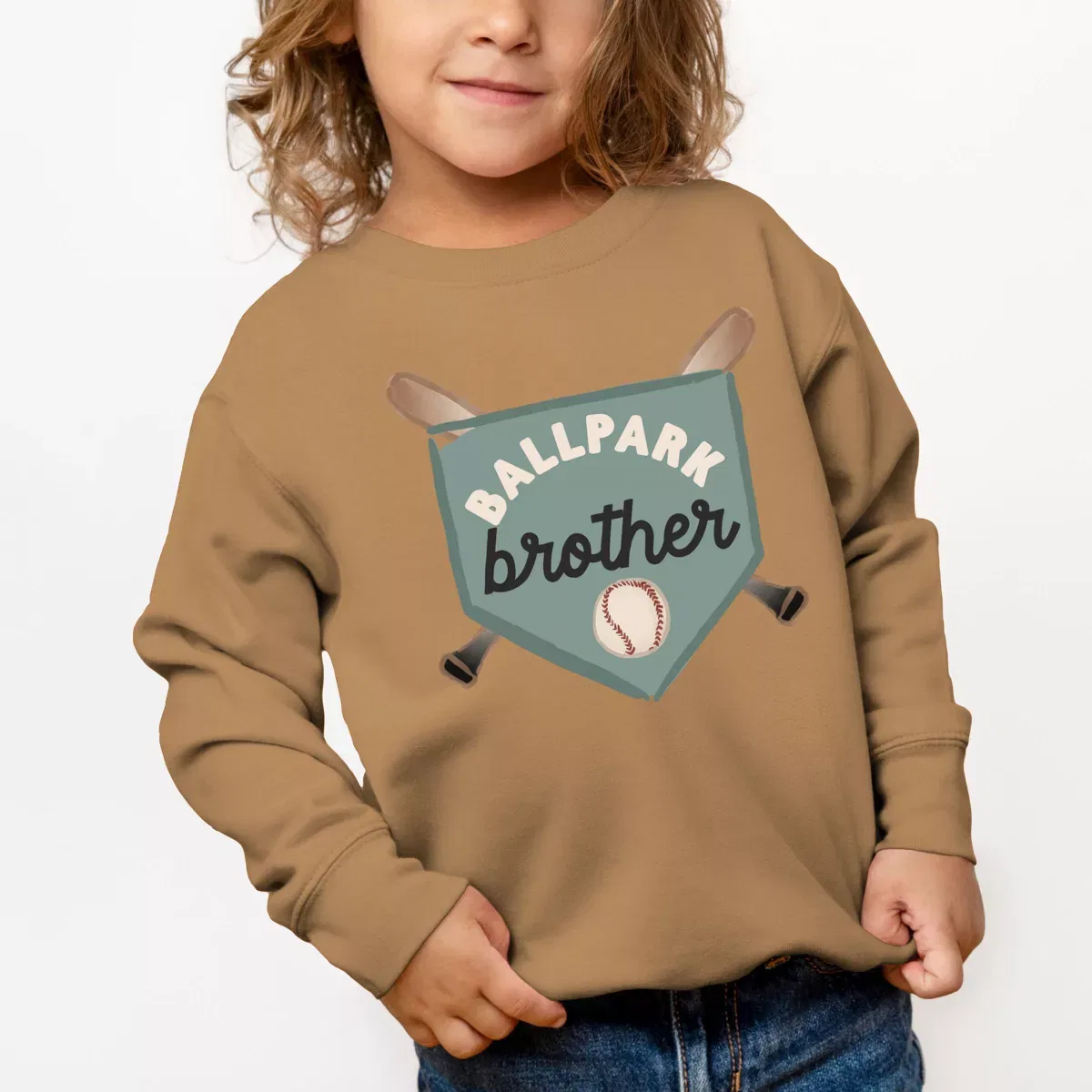 Детский свитшот для мальчиков с принтом Ballpark Brother The Juniper Shop, Camel — фото 2