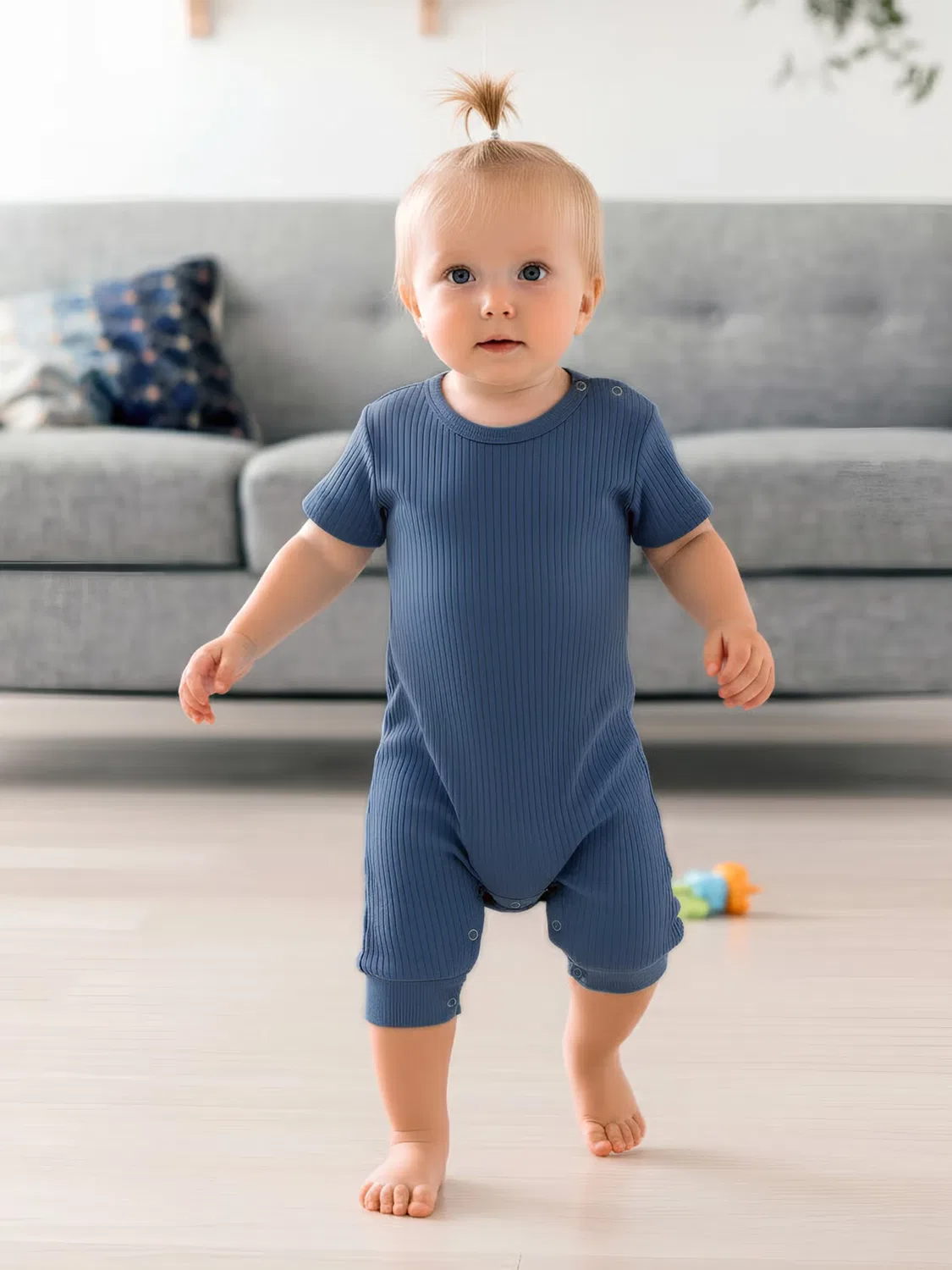 Боди-комбинезон с коротким рукавом из рубчатого хлопка Babies Basic, синий — фото 3