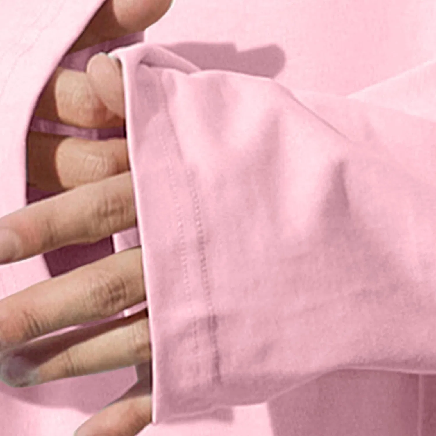 Мужская свободная повседневная футболка с длинным рукавом из хлопка, Pink — фото 3