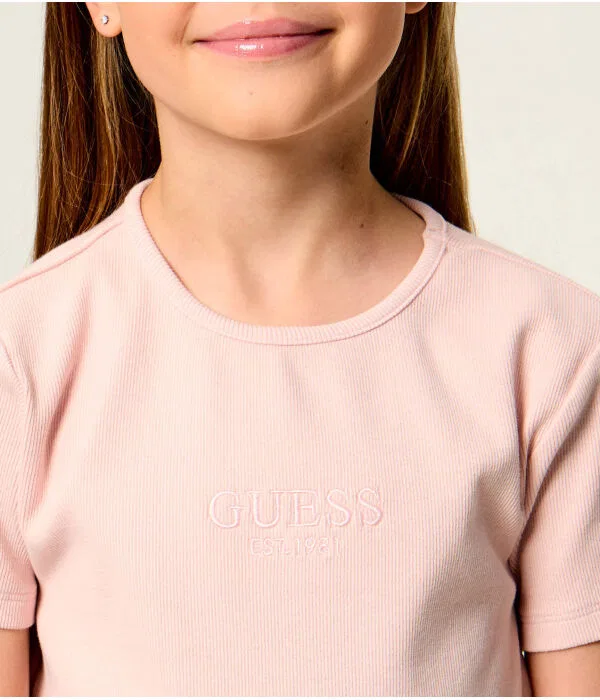 Детская футболка для девочек с принтом Cropped Fit Guess, Rosa Cipria — фото 4