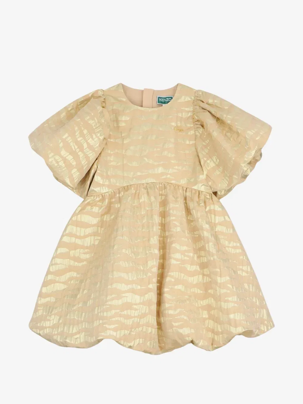 Жаккардовое платье с объемными рукавами Kenzo Kids, бежевый — фото 3